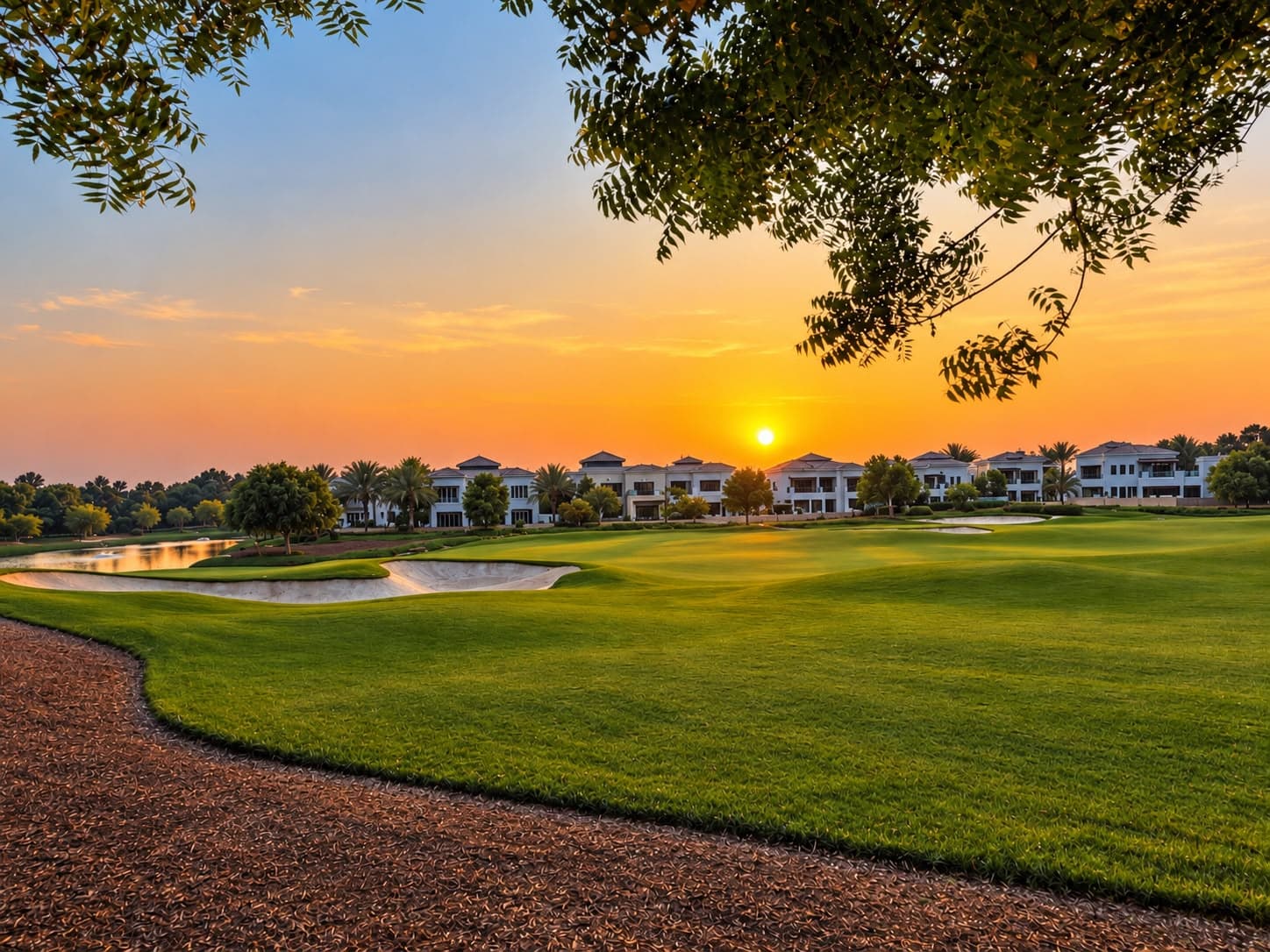 Golf villas at sunset — Jumeirah Golf Estates, Dubai